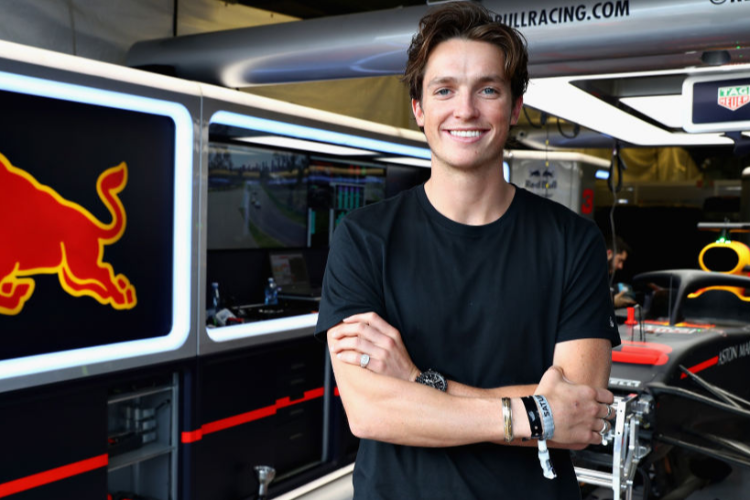 Olympic snowboarder SCOTTY JAMES of Australia poses for a photo outside the Red Bull Racing garage at Albert Park in Melbourne, Australia. Olympic snowboarder SCOTTY JAMES of Australia poses for a photo outside the Red Bull Racing garage at Albert Park in Melbourne, Australia.