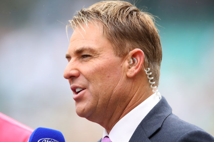 Former Australian crickter and commentator SHANE WARNE talks during the Fifth Test match in the 2017/18 Ashes Series between Australia and England at SCG in Sydney, Australia.