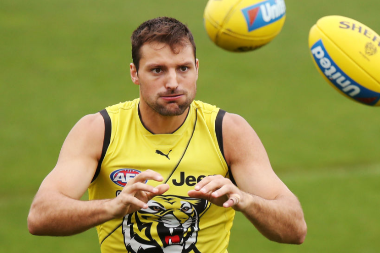 TOBY NANKERVIS of the Tigers during the Richmond Tigers AFL training session at Punt Road Oval in Melbourne, Australia.