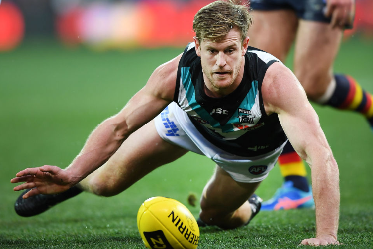 TOM JONAS of Port Adelaide during the AFL match between the Adelaide Crows and the Port Adelaide Power at Adelaide Oval in Adelaide, Australia TOM JONAS of Port Adelaide during the AFL match between the Adelaide Crows and the Port Adelaide Power at Adelaide Oval in Adelaide, Australia