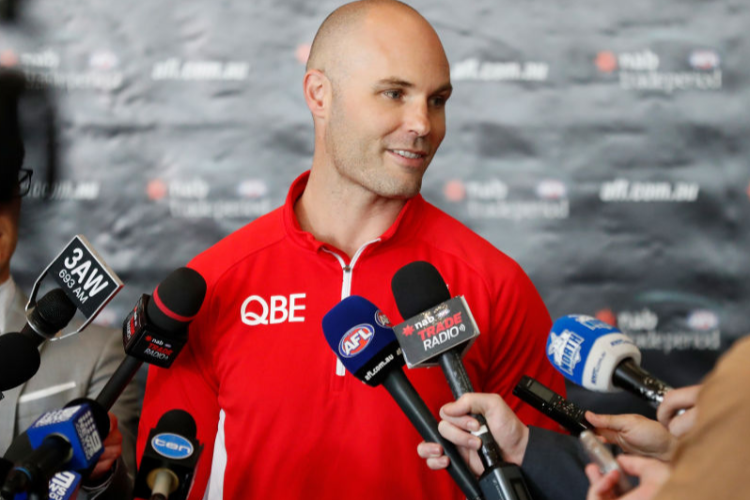 TOM HARLEY, CEO of the Swans speaks to media during the NAB Trade Period at Marvel Stadium in Melbourne, Australia.