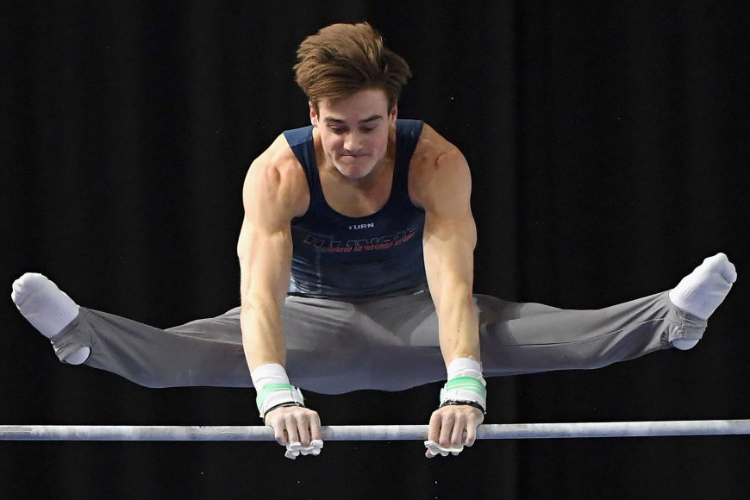 TYSON BULL of Victoria competes on the High Bar during the Australian Gymnastics Championships at Hisense Arena in Melbourne, Australia.