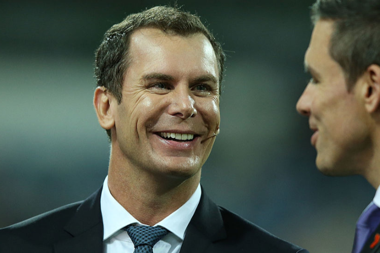 Channel seven commentator WAYNE CAREY reacts to Matthew Richardson during the AFL match between the Geelong Cats and the North Melbourne Kangaroos at Skilled Stadium in Melbourne, Australia.