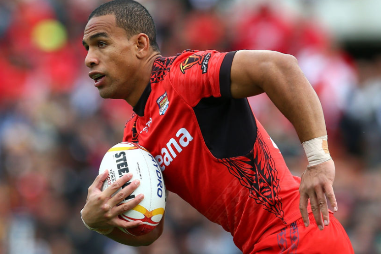 WILL HOPOATE of Tonga during the Rugby League World Cup match between the New Zealand Kiwis and Tonga at Waikato Stadium in Hamilton, New Zealand.