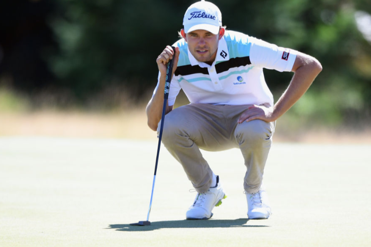 ZACH MURRAY of Australia lines up a putt during the New Zealand Open at The Hills Golf Club in Queenstown, New Zealand.