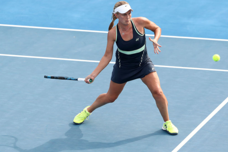 ZOE HIVES of Australia plays a shot during her singles match against Johanna Larsson of Sweden during day four of the 2019 Hobart International at Domain Tennis Centre in Hobart, Australia. ZOE HIVES of Australia plays a shot during her singles match against Johanna Larsson of Sweden during day four of the 2019 Hobart International at Domain Tennis Centre in Hobart, Australia.