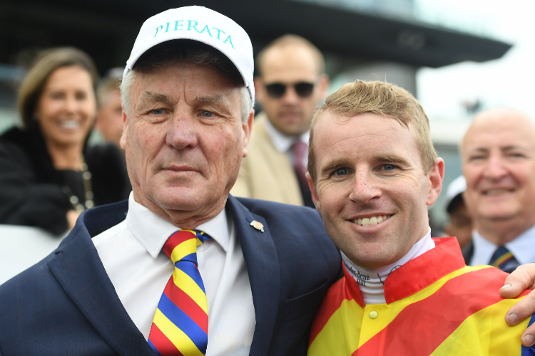 Trainer GREGORY HICKMAN and TOMMY BERRY after the winning Bowermans Office Furniture Shorts.