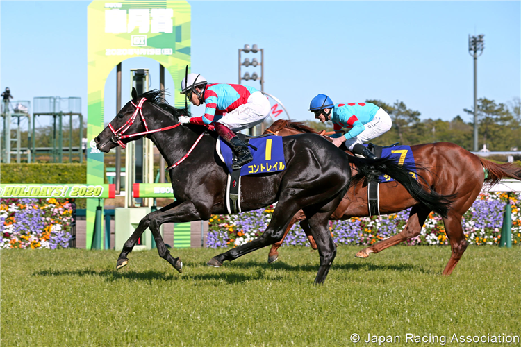 CONTRAIL winning the Satsuki Sho at Nakayama in Japan.