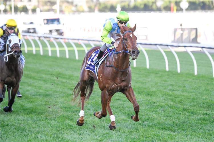 FRONT PAGE winning the A.R. Creswick Stakes in Flemington, Australia.