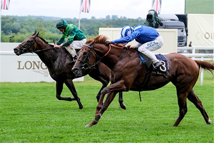 MOLATHAM (R) winning the Jersey Stakes at Ascot in England.