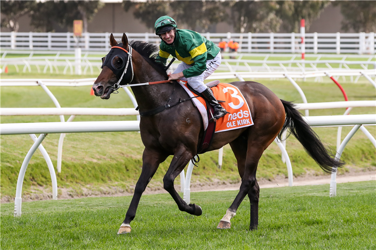 OLE KIRK winning the Neds Caulfield Guineas at Royal Caulfield in Australia.