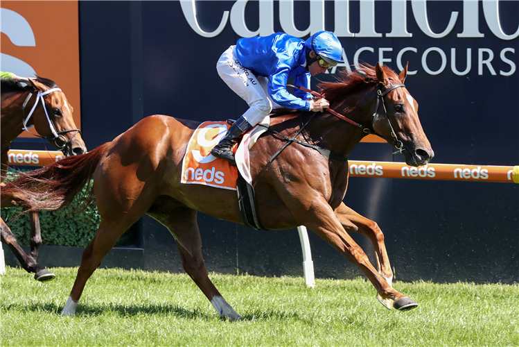 PANDEMIC winning the Neds Christmas Stakes at Caulfield in Australia.