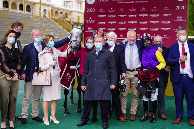 PRINCESS ZOE with connections after winning the QATAR PRIX DU CADRAN