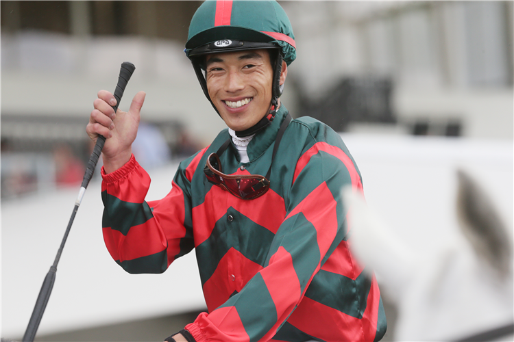 Apprentice Kozzi Asano is all smiles after his victory aboard Spring Heat at Ellerslie