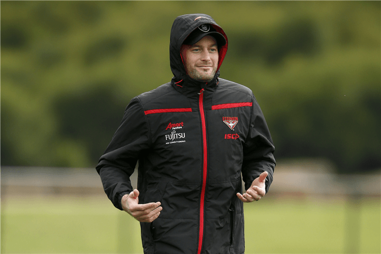 TOM BELLCHAMBERS of the Bombers is seen during an Essendon Bombers AFL training session at The Hangar in Melbourne, Australia.