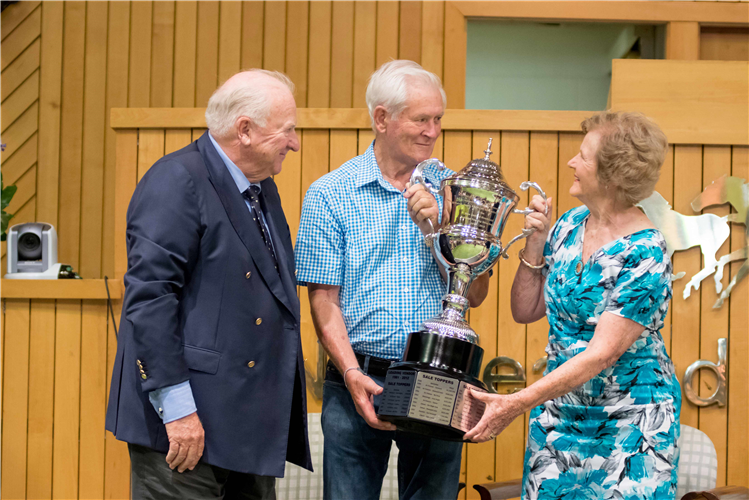 The New Zealand Breeder of the Year Award has been renamed in honour of Sir Patrick and Justine Lady Hogan, pictured with Sir Peter Vela