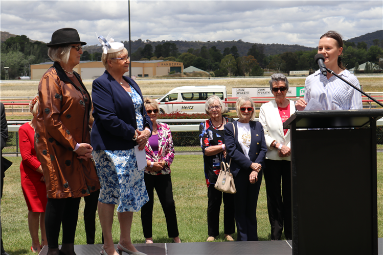 Lucy Bolton (right) accepts the Women in Racing Bursary Award from Sue King (far left) and Pauline Zdjelar