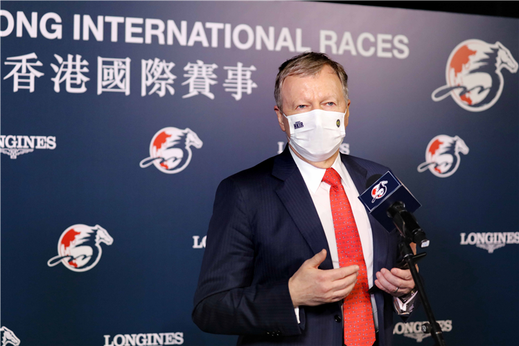 HKJC CEO Winfried Engelbrecht-Bresges hosts the LONGINES Hong Kong International Races post-race press briefing.