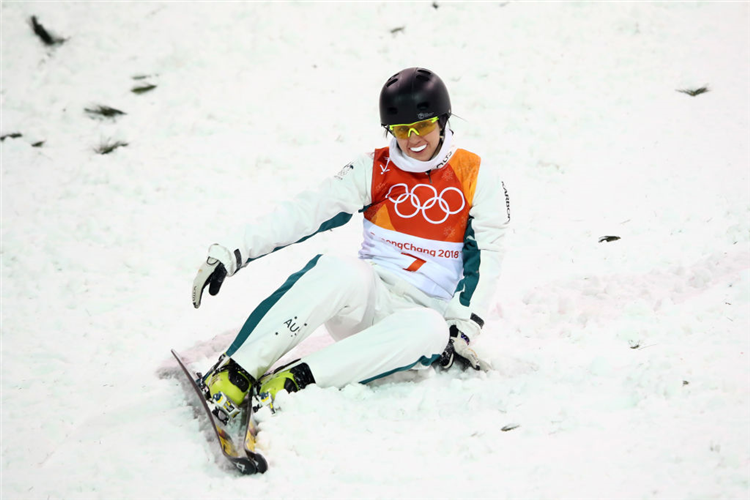 LAURA PEEL of Australia crashes during the Freestyle Skiing PyeongChang 2018 Winter Olympic Games at Phoenix Snow Park in Pyeongchang-gun, South Korea.