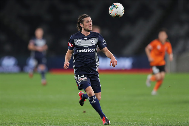MARCO ROJAS of Victory controls the ball during the A-League match between the Melbourne Victory and the Brisbane Roar at Bankwest Stadium in Sydney, Australia.