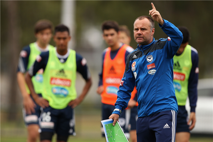 JEAN-PAUL de MARIGNY gives instructions during a Melbourne Victory A-League training session at Gosch's Paddock in Melbourne, Australia.