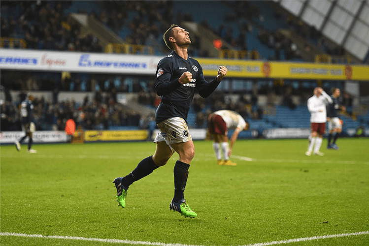 Scott McDonald of Millwall celebrates scoring their first goal during the FA Cup on London, England.
