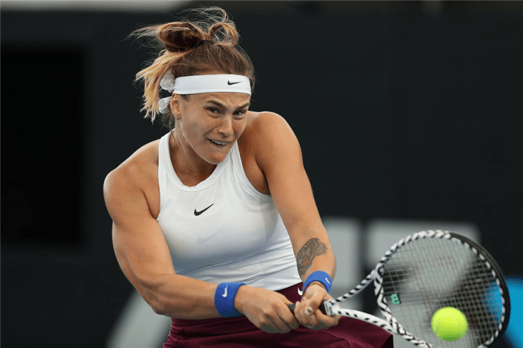 ARYNA SABALENKA of Belarus plays a backhand during the Adelaide International at Memorial Drive in Adelaide, Australia.