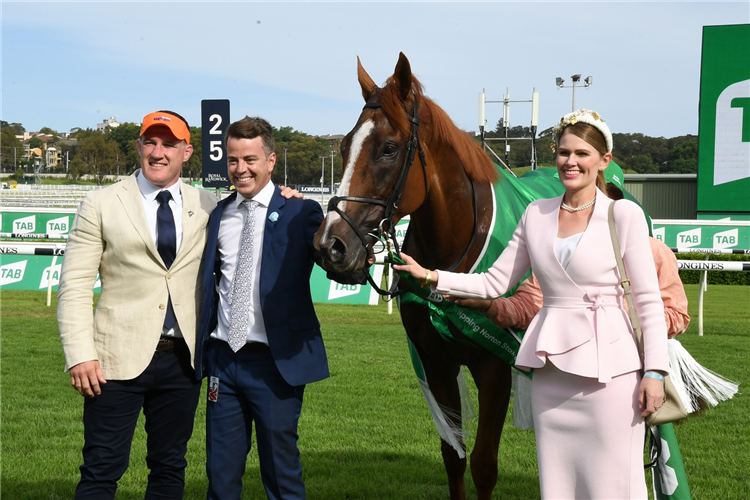 Jamie Richards and connections with Te Akau Shark after his Gr.1 Chipping Norton Stakes (1600m) win.<br />