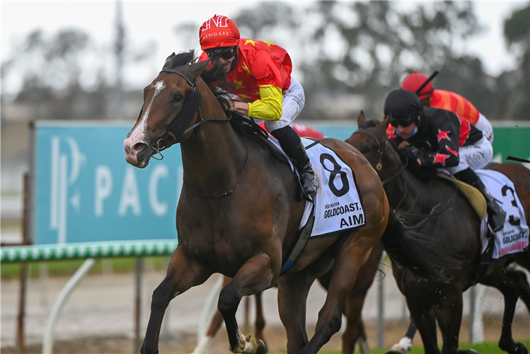 AIM winning the $2m Gold Coast M.M 3yo Guineas at Gold Coast in Australia.