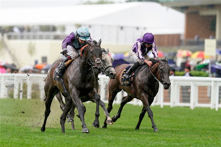 ALCOHOL FREE (L) winning the Coronation Stakes at Ascot in England.