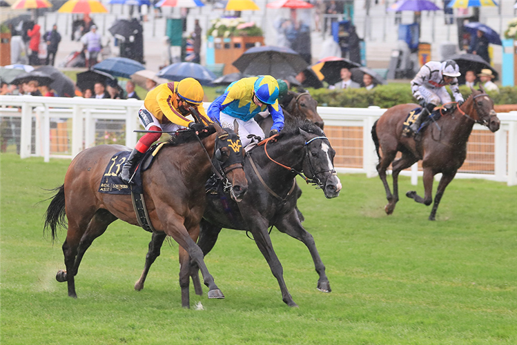 CAMPANELLE(yellow cap) winning the Commonwealth Cup (Group 1) (British Champions Series)