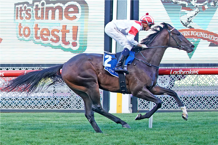 CHEERFUL LEGEND winning the E.J. Whitten Time to Test Handicap at Moonee Valley in Moonee Ponds, Australia.
