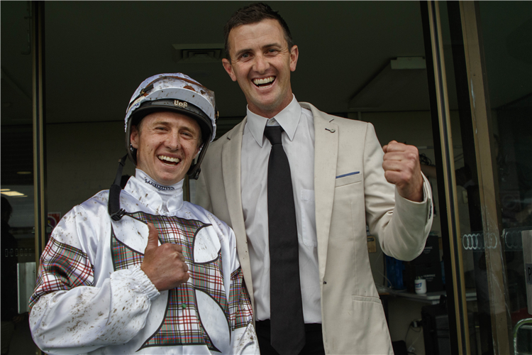 Ryan Brock AND PriceLuke winning the The Tab Gong at Kembla Grange in Australia.