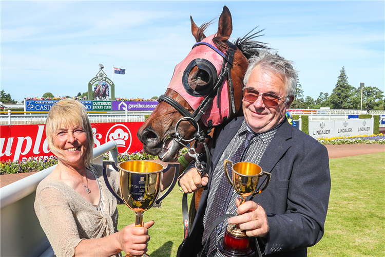 Dee And Gee with the late Terrill Charles and Peter Corbett after her Gr.3 New Zealand Cup (3200m) win