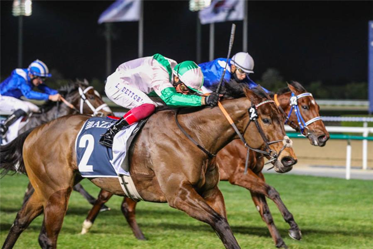 EQUILATERAL winning the Dubai Dash Sponsored By Aura By Azizi
