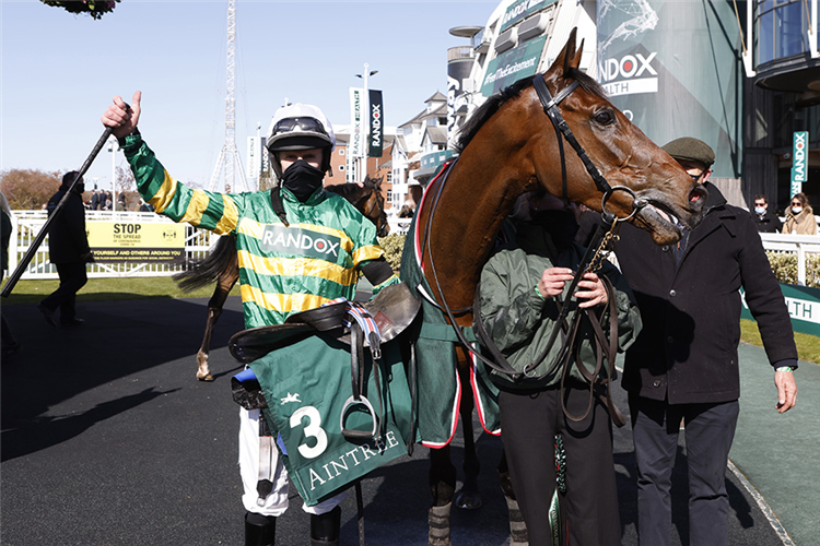 FAKIR D'OUDAIRIES parading after winning the Marsh Chase (Registered As The Melling Chase) (Grade 1) (GBB Race) on 9th Apr, 2021
