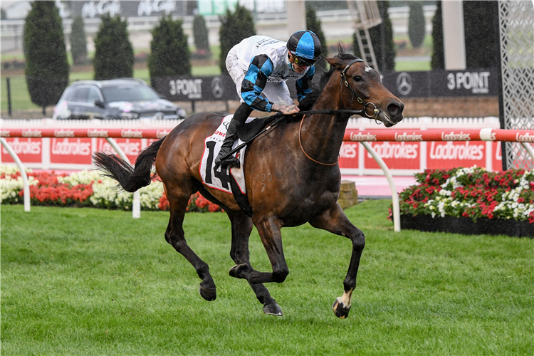 FLYING MASCOT winning the Tesio Stakes at Moonee Valley in Australia.