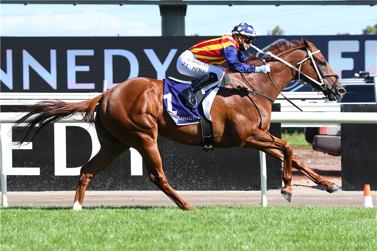 NATURE STRIP winning the Black Caviar Lightning Stakes at Flemington in Australia.