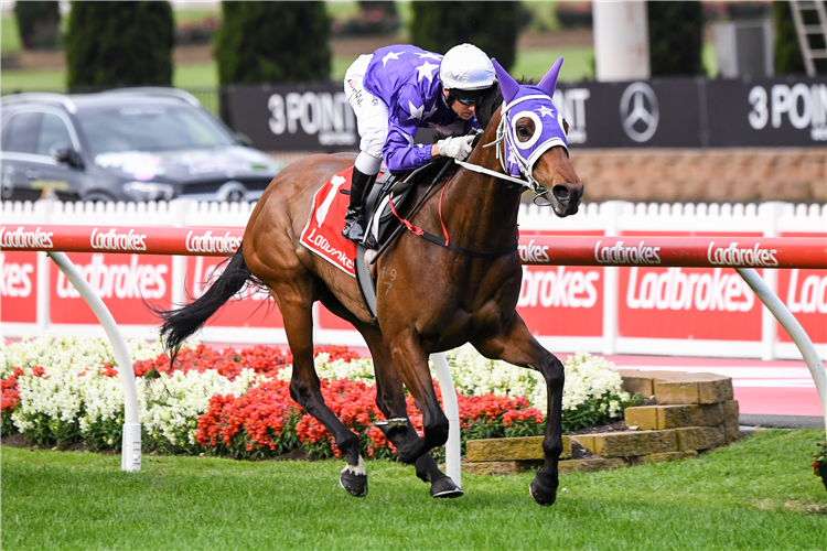 ONLY WORDS winning the Sweeney Estate Agents Plate at Moonee Valley in Moonee Ponds, Australia.