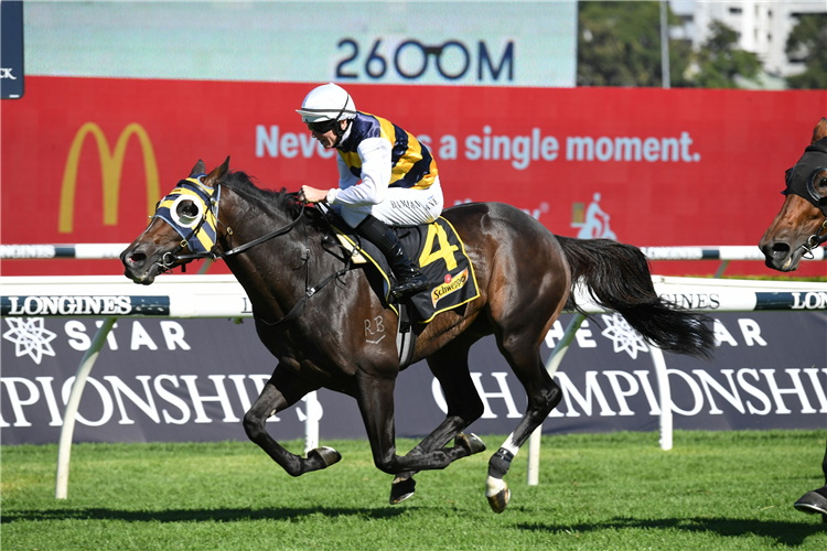 QUICK THINKER winning the Schweppes Chairman's Qlty at Randwick in Australia.