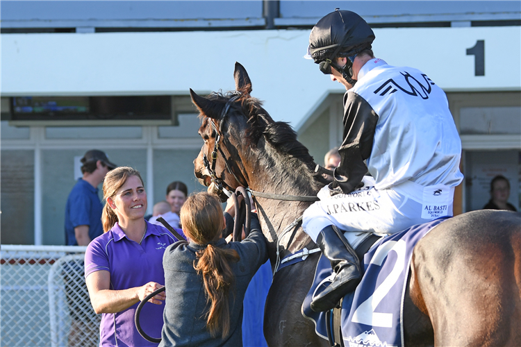 Trainer Vicki Wilson welcomes back her first winner, Red ‘N’ Surf, at Wanganui on Thursday.