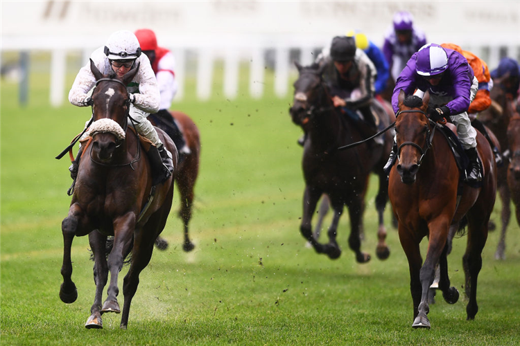 SANDRINE (L) winning the Albany Stakes at Ascot in England.