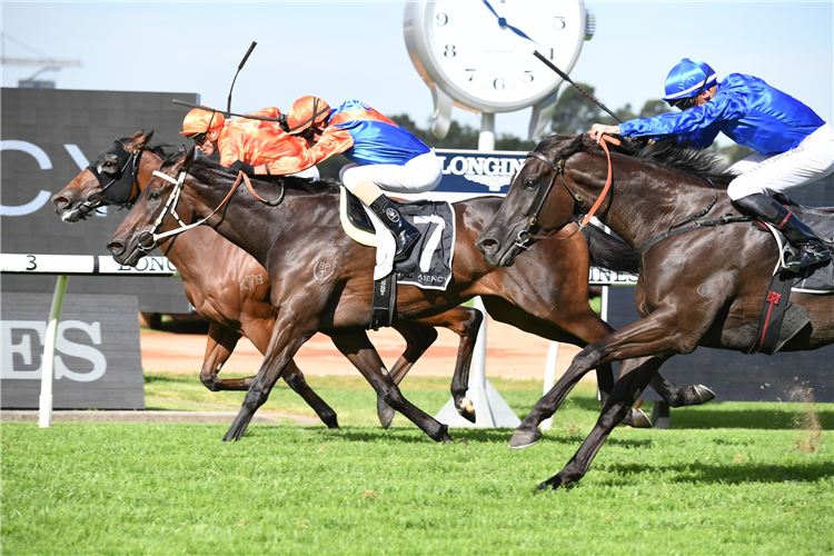 THINK IT OVER winning the The Agency George Ryder Stakes at Rosehill in Australia.