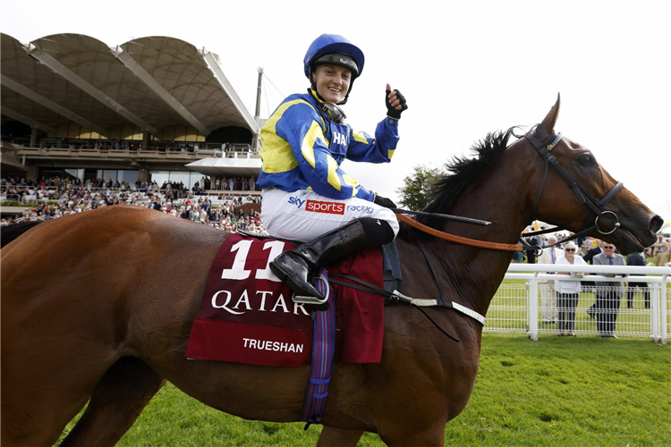 Trueshan and Hollie Doyle after winning The Al Shaqab Goodwood Cup Stakes (Group 1) for trainer Alan King.