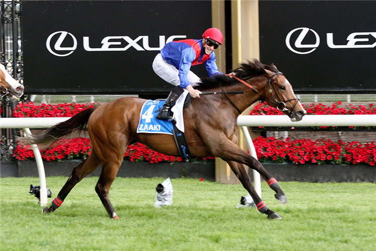 ZAAKI winning the Paramount Plus Mackinnon Stakes at Flemington in Australia.