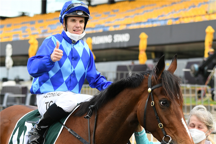 Jockey TIM CLARK after winning Keeneland Golden Pendant at Rosehill in Australia.