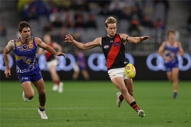 DARCY PARISH of the Bombers in action during the AFL match between the West Coast Eagles and the Essendon Bombers at Optus Stadium in Perth, Australia.