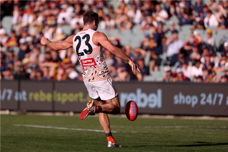 JESSE HOGAN of the Giants during the 2021 AFL Round 07 match between the Adelaide Crows and the GWS Giants at Adelaide Oval in Adelaide, Australia.