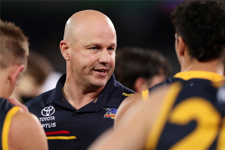 MATTHEW NICKS, Senior Coach of the Crows during the 2021 AFL match between the Adelaide Crows and the Port Adelaide Power at Adelaide Oval in Adelaide, Australia.