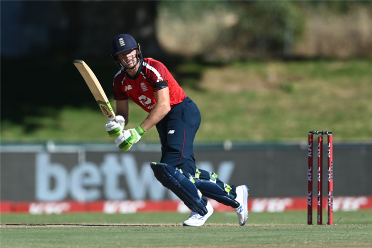 JOS BUTTLER of England plays a shot during the T20 International match between South Africa and England at Boland Park in Paarl, South Africa.